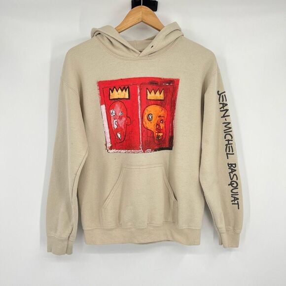 Jean Michel Basquiat Hoodie Pullover Beige Graphic Art Sweatshirt Men's Small - Picture 1 of 9